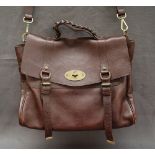 A Mulberry brown leather satchel handbag, with a braided handle,