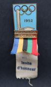 Olympic Games - A 1952 Helsinki Olympic Games honorary invitation badge, gilt-bronze & enamel,