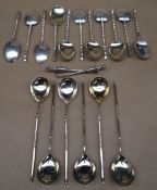 A set of six Russian silver spoons with gilt bowls,