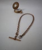 A 9ct yellow gold Albert watch chain with T bar and twisted oval individually hallmarked links,