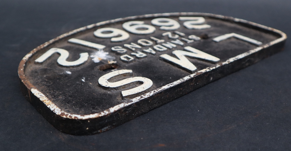A railway wagon plate for LMS standard 12 Tons, 269612, of flattened oval form, 28. - Image 2 of 3