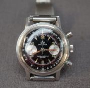 A gentleman's stainless steel Ollech and Wajs Precision chronographe wristwatch, with a black dial,