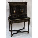 A 19th century French cabinet on stand, the shaped top with a three quarter gallery,
