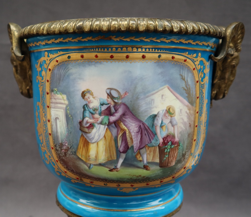 A 19th century Sevres style jardiniere mounted as a vase with an gilt metal mounted rim, - Image 3 of 10