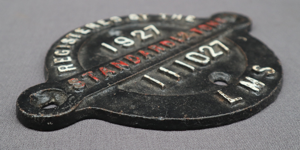 A railway wagon plate for LMS 111027, 1927, Standard 12 tons, of circular form with central strap, - Image 3 of 4