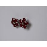 A pair of ruby and diamond cluster earrings,
