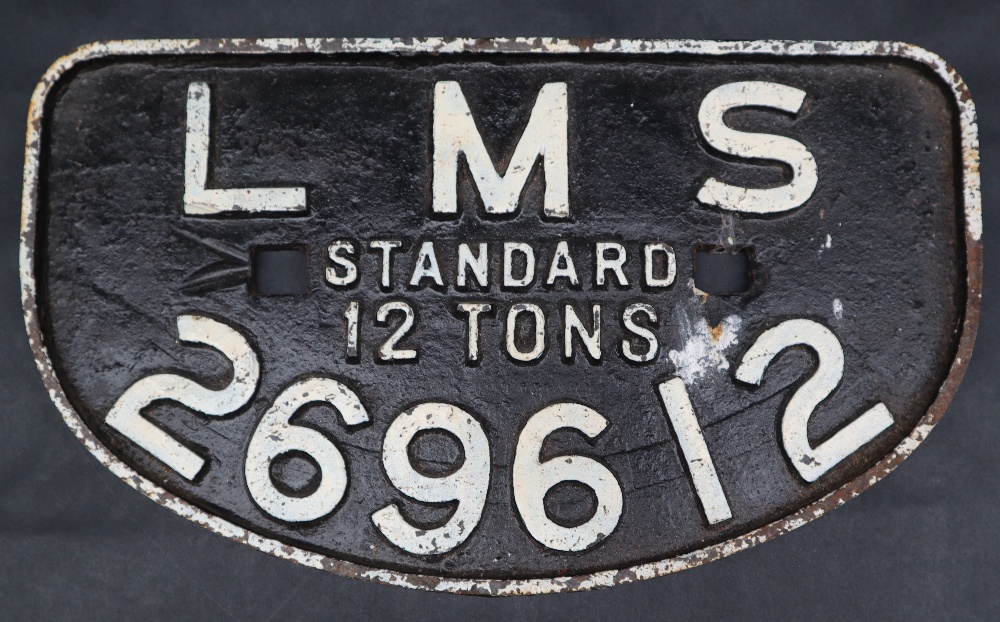 A railway wagon plate for LMS standard 12 Tons, 269612, of flattened oval form, 28.
