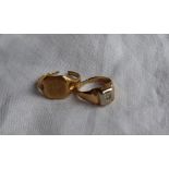 A 14ct gold diamond set signet ring, size J 1/2, approximately 2.