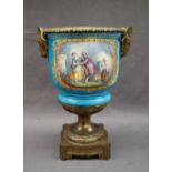 A 19th century Sevres style jardiniere mounted as a vase with an gilt metal mounted rim,