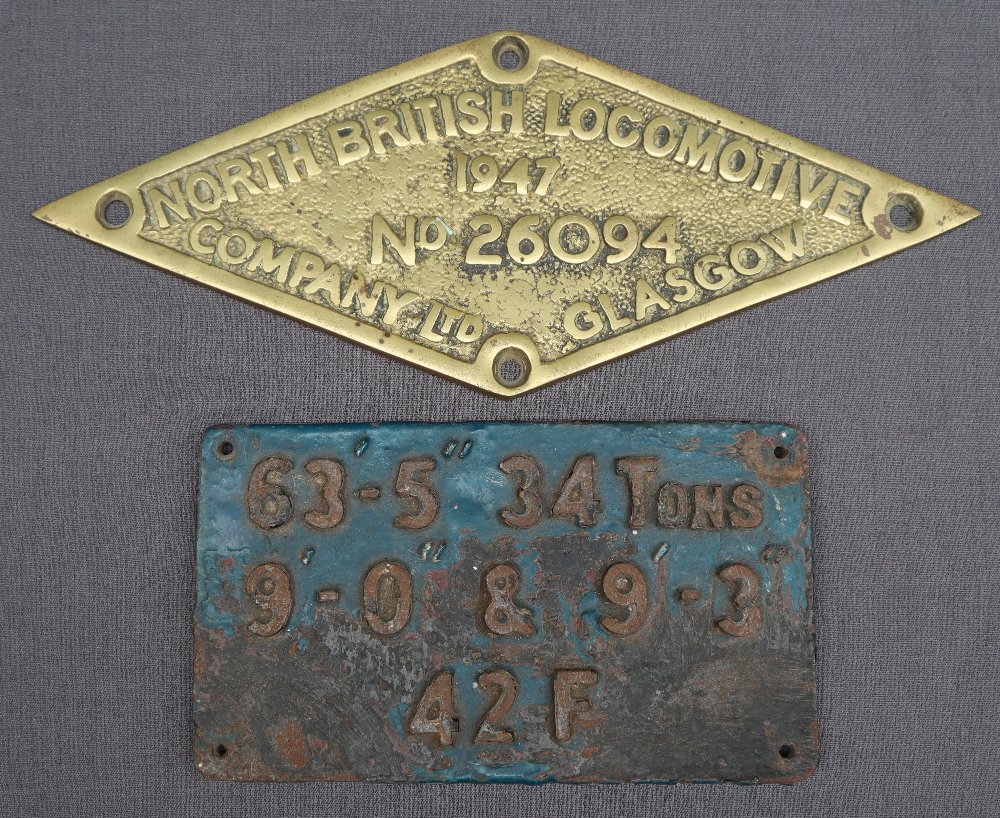 A railway wagon plate "63'-5" 34 Tons, 9'-0" & 9'-3" 42F, of rectangular form, 20.