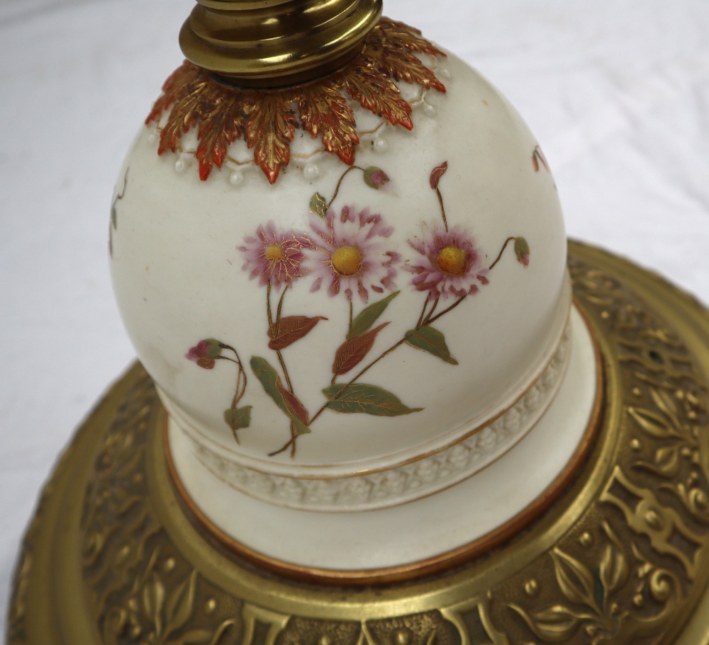 A Royal Worcester porcelain and brass standard oil lamp, - Image 9 of 10