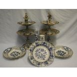 A pair of Meissen two tier blue and white comports,