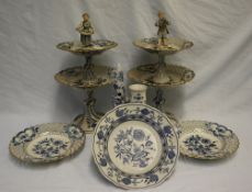 A pair of Meissen two tier blue and white comports,