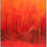 John Barker Abstract in reds and oranges Oil on canvas Signed 90 x 90cm **Artist resale rights may