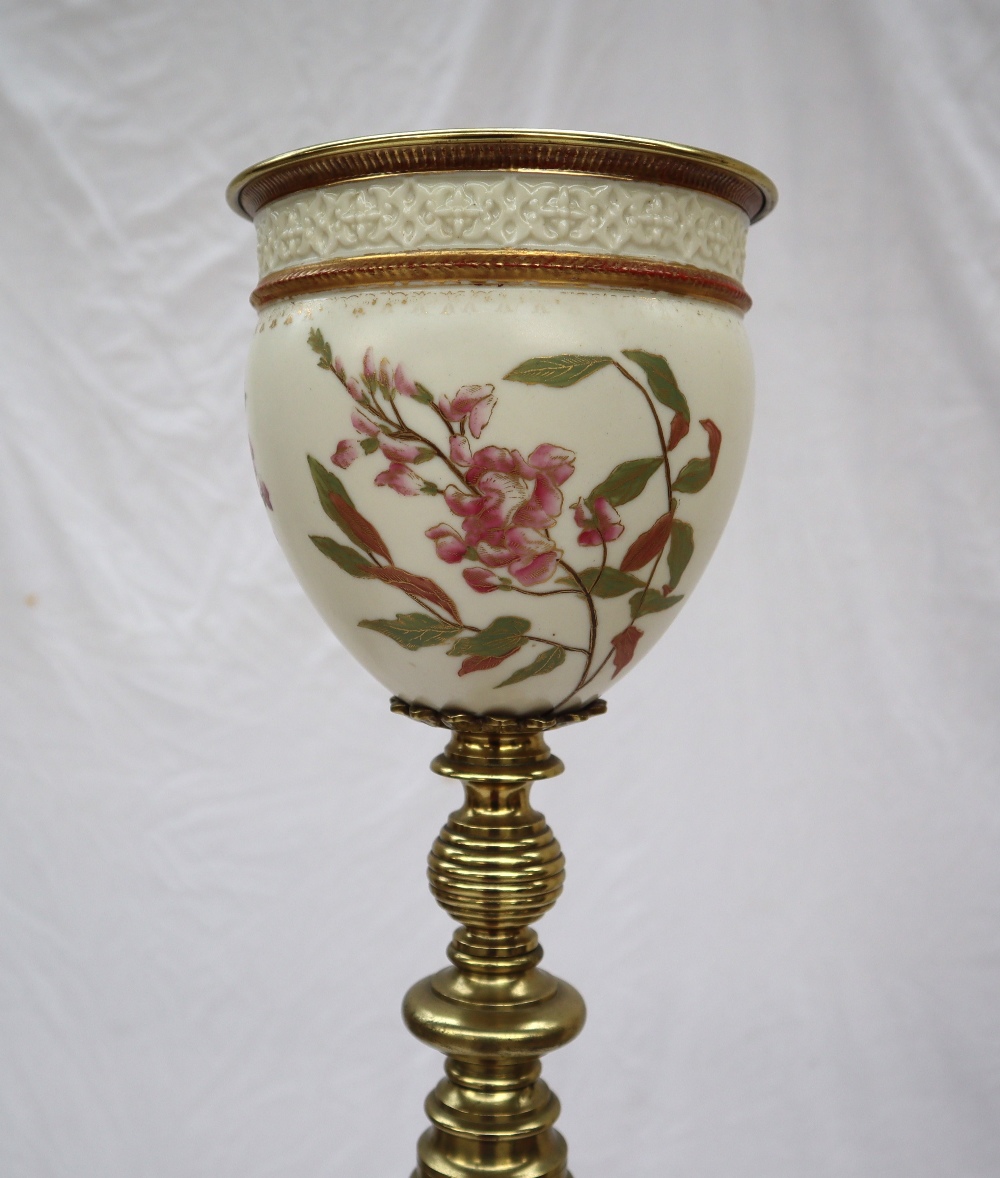 A Royal Worcester porcelain and brass standard oil lamp, - Image 7 of 10