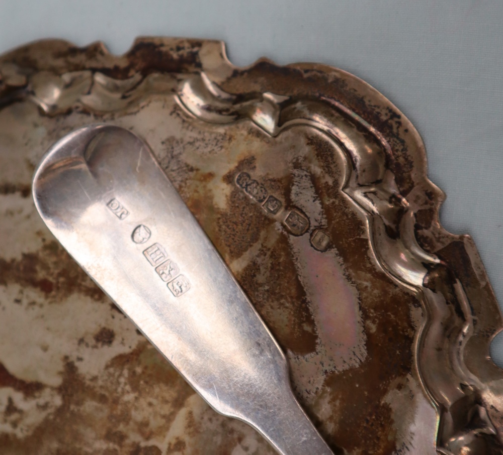 A George V silver waiter of shaped circular form, engraved to the centre on three scrolling feet, - Image 2 of 2