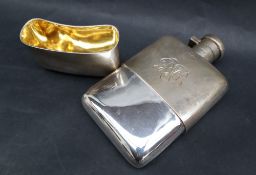 A George V silver hip flask, of two section rectangular form, initialled, Birmingham, 1916,