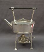 A Christopher Dresser style electroplated spirit kettle on stand,