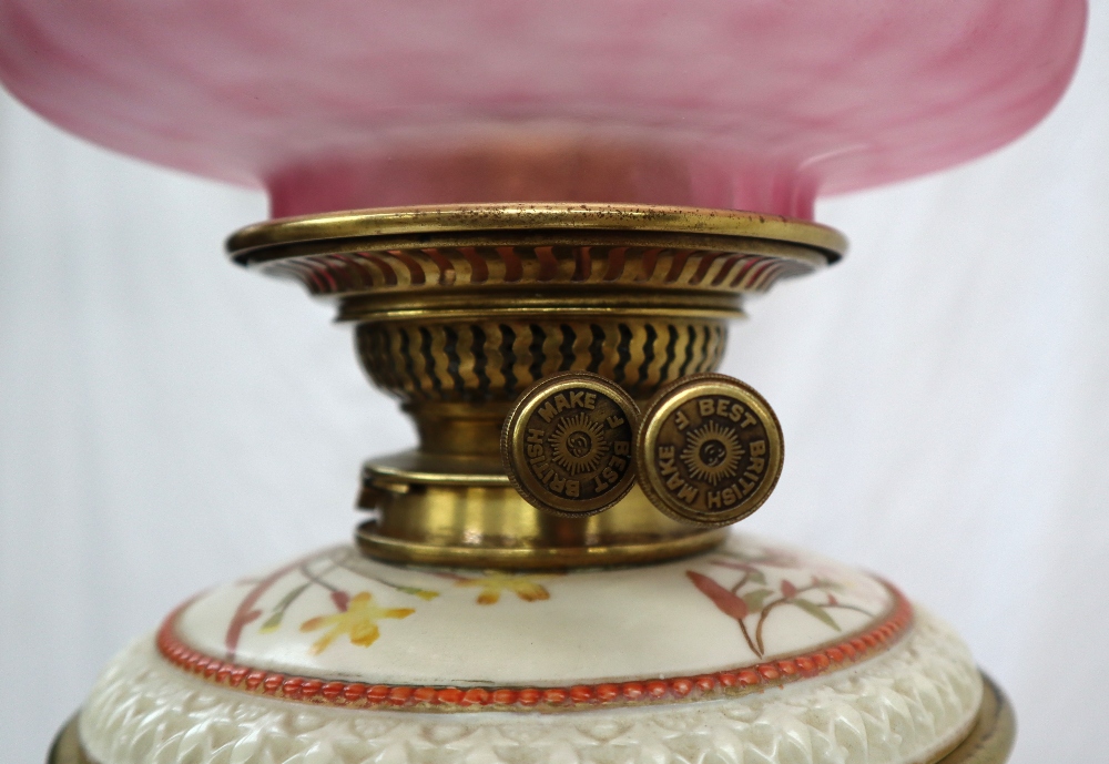 A Royal Worcester porcelain and brass standard oil lamp, - Image 4 of 10