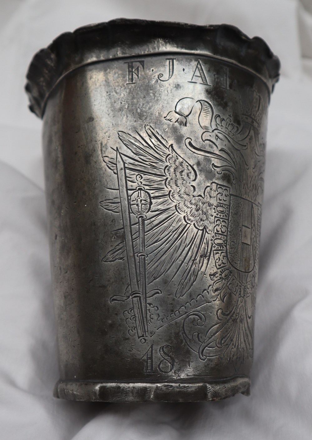 Emperor Francis Joseph I of Austria pewter foot washing beaker, of flared tapering form, - Image 10 of 15