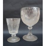 A large 19th century glass, the bowl engraved with leaves and hops initialled AH,
