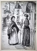 William Gunning King Ladies on a doorstep Pen and ink Signed 38 x 27cm