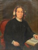 19th century British School Head and shoulders portrait of a lady seated reading Oil on canvas 89 x