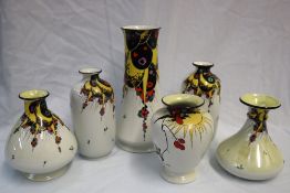 A pair of Shelley Balloons and Flashes pattern vases with a flared rim and cylindrical body,