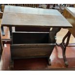 A 20th century oak magazine rack/ occasional table with a rectangular top above a vacant