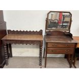 A mahogany dressing table together with an oak side table on bobbin turned legs