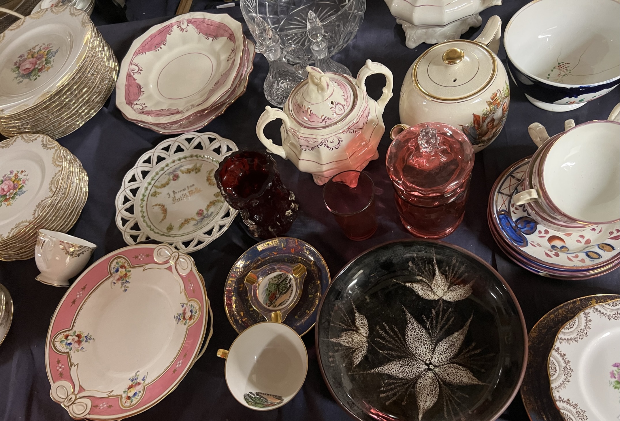 A Gaudy Welsh part tea service together with other Victorian part tea services, glass bowl, - Image 3 of 3