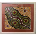 20th century Australian A snake and pointillism decoration Oils Aboriginal art 41 x 47cm