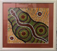 20th century Australian A snake and pointillism decoration Oils Aboriginal art 41 x 47cm