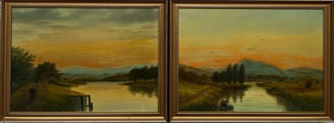 Obediah Hodges A river scene Oil on board Signed 34.5 x 48.