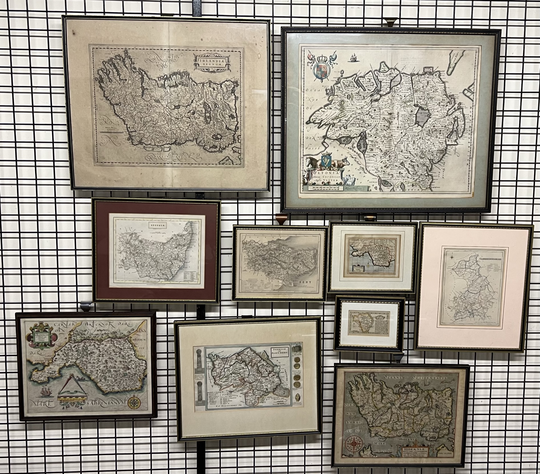 A collection of 17th century and later maps including Irlandiae Regnum, Vltonia, Suffolk, Glamorgan,