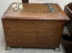 A pine coal box with brass handles,