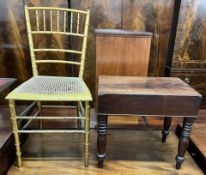 A Victorian commode of rectangular form on turned legs together with a faux bamboo chair