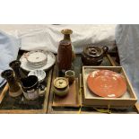 A Japanese folk art dish together with a Julian Stair vase, a Kyusu bachelor tea set,