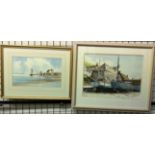 Len Hubbard Boats in a harbour Watercolour Together with a Ray Witchard watercolour