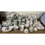 A Johnson Bros fruit decorated part dinner set together with a part tea set,