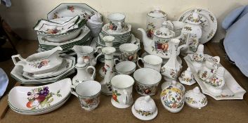 A Johnson Bros fruit decorated part dinner set together with a part tea set,