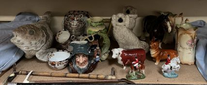 A Royal Doulton character jug Rip Van Winkle together with another Capt Hook, Beswick Hereford Bull,