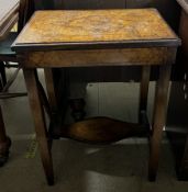 A late Victorian burr walnut side table with a rectangular top above a frieze drawer on square