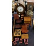 An Edwardian mahogany mantle clock together with dolls house furniture etc