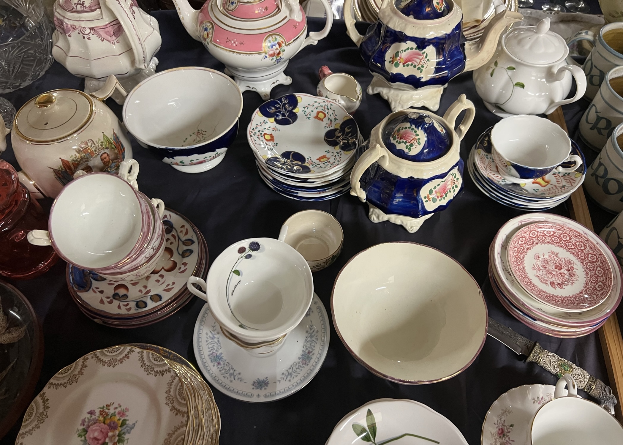 A Gaudy Welsh part tea service together with other Victorian part tea services, glass bowl, - Image 2 of 3