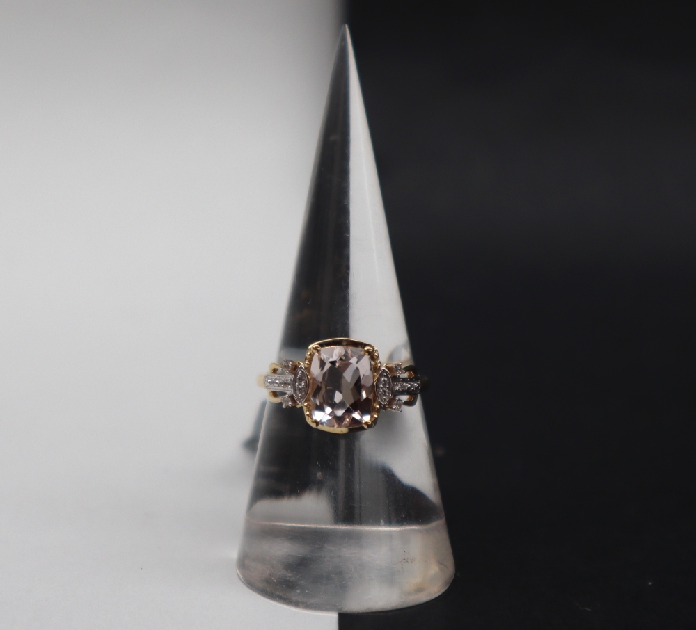 Gemporia - A 9ct gold Morganite and white zircon ring,