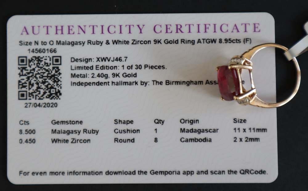 Gemporia - A 9ct gold ruby and white zircon ring, - Image 5 of 5