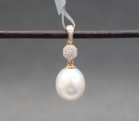 Gemporia - An 18ct gold cultured pearl and diamond pendant,