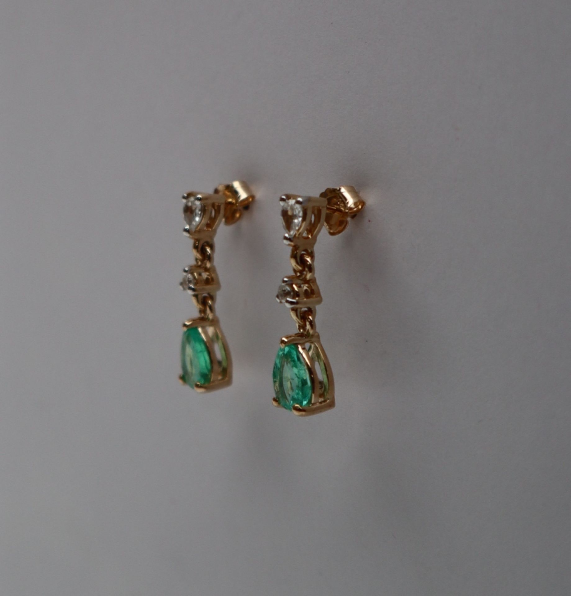 Gemporia - A pair of 9ct emerald and white zircon earrings, - Image 2 of 5