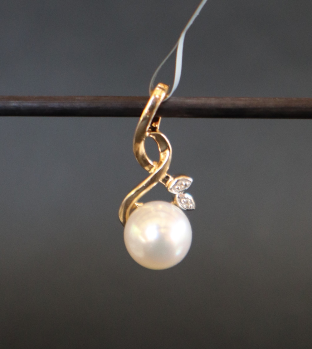 Gemporia - A 9ct gold cultured pearl and white zircon pendant, - Image 6 of 7